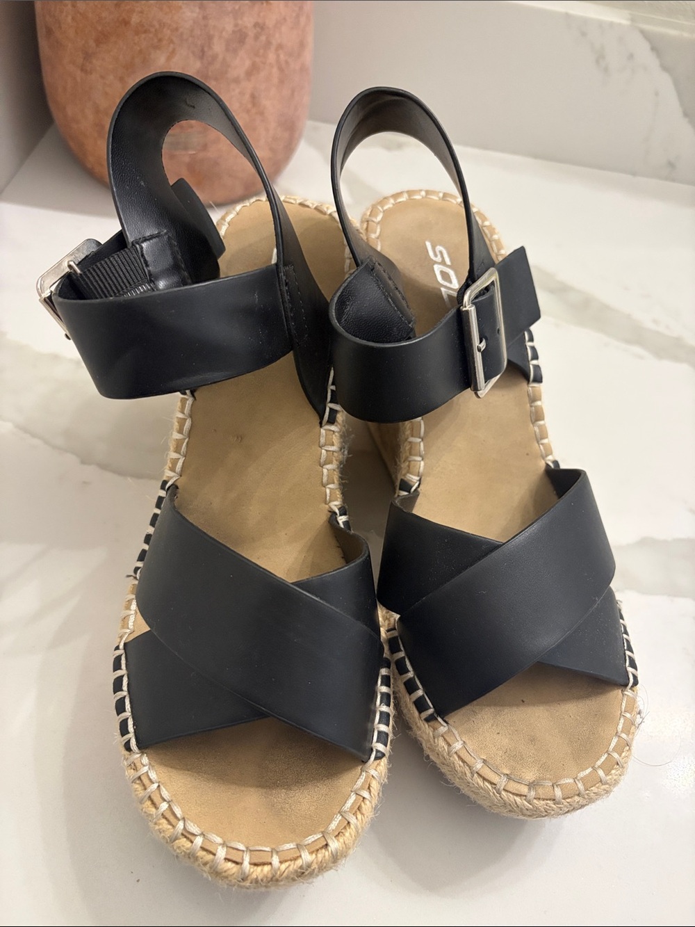 Soda Black Crisscross Espadrille Platform Sandals with Buckle